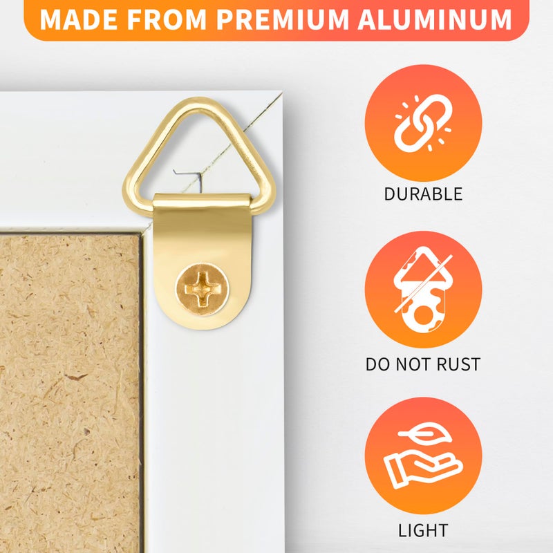 LEGLO D-Ring Triangle Hooks for Hanging Picture - 100Pcs Small Decorative Hooks with Screws Picture Hanging Hooks Home Improvement Wall Hook Picture Frame Hanger - Golden Heavy Duty Picture Hangers - Image 3